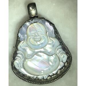 Tibetan silver buddha mother of pearl pendant Large Chunky